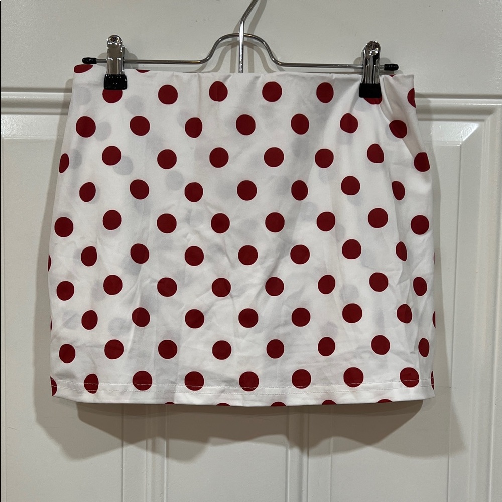 White Mini Skirt with Red Polka Dots